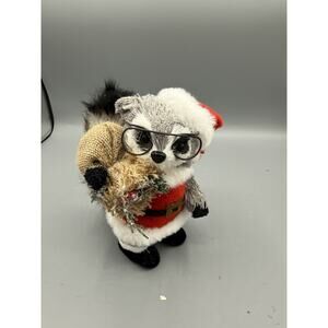 Ashland Raccoon Santa Figurine Faux Fur Glasses Christmas Decor NWT
